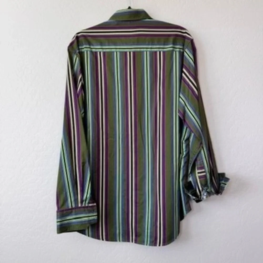 Robert Graham Mens XLarge Long Sleeve Button Up Shirt Green Colorful Stripes - Picture 10 of 11